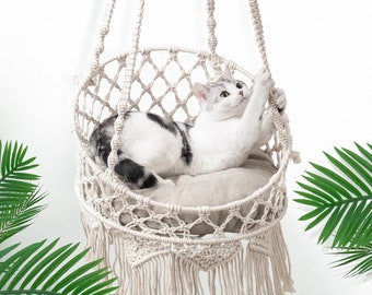 Handwoven Macrame Cat Hammock, Window Cat Hammock, Window Cat Perch, Macrame Cat Swing, Boho Cat Bed, Crochet Cat bed, Cat Pet furniture