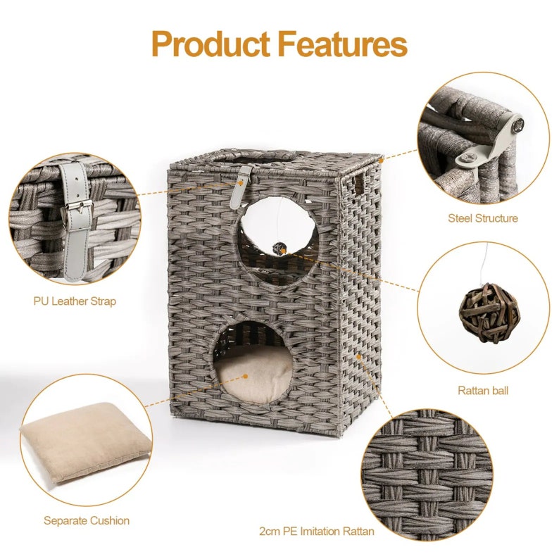 Woven Rattan Cat House Wicker Cat Bed for Indoor Cat Litter Etsy