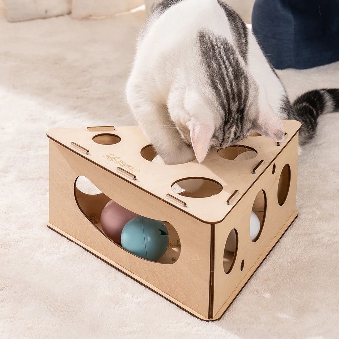 Wooden Cat Toy, Interactive Cat Toy, Cat Toy Box, Cat Toys Balls, Cat