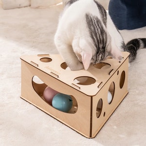 Wooden Cat Toy, Interactive Cat Toy, Cat Toy Box, Cat Toys Balls, Cat Furniture, Pet Furniture, Interactive Kitten Toy, Wood Kitten Toy