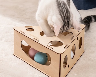 Holz Katzenspielzeug, Interaktives Katzenspielzeug, Katzenspielzeug Box, Katzenspielzeug Kugeln, Katzenmöbel, Interaktives KätzchenSpielzeug, Holz Kätzchen Spielzeug