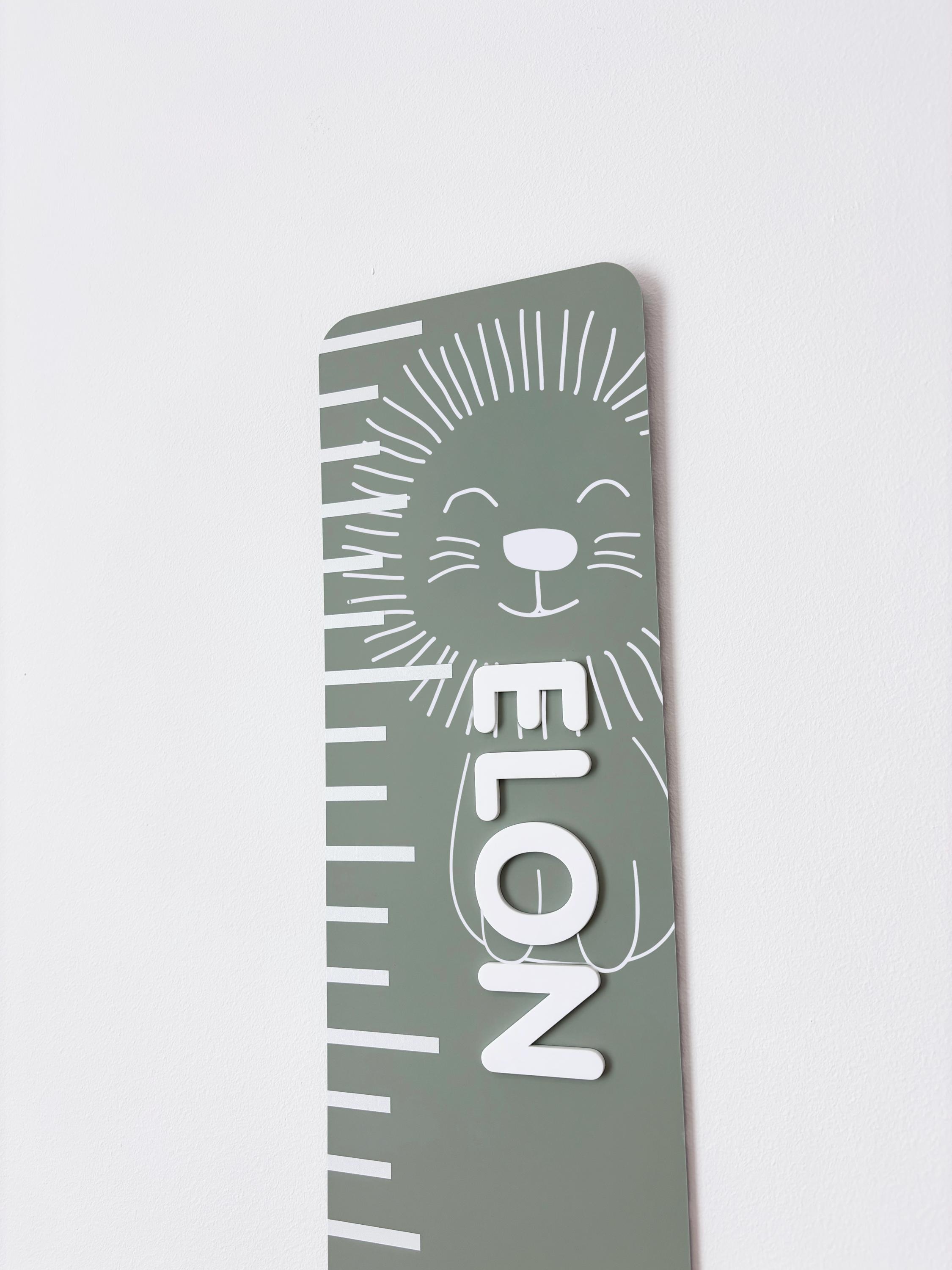 Kids Growth Chart With Lion - Matte Sage Green Acrylic Height Ruler ...
