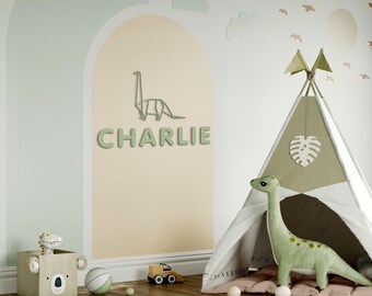 Kids Room Decor - Dinosaur Nursery Wall Art - Name Sign For Kids - Kids Playroom Wall Decoration - Personalized Decor - Wooden Name Sign