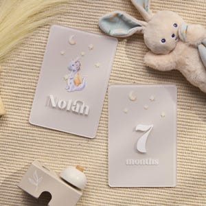 Schede di traguardo per neonati rettangolari in acrilico - Decorazione drago acquerello - Schede personalizzate con nome per neonati - Set di accessori per fotografia mensile - Cartello con nome per neonati