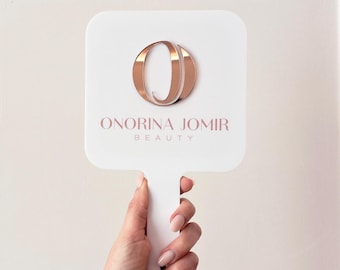 Acrylic Hand Mirror Matte White and Rose Gold Mirror for Lash Tech Aesthetician - Salon Branding - Professional Studio Tool