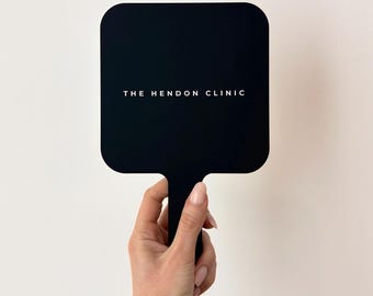 Handspiegel für Visagisten – Mattschwarzes Acryl, weißer UV-Druck, Logo für Salonbranding, personalisiertes Profi-Werkzeug