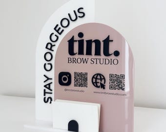Dusty Pink Acrylic Sign - Social Media Plaque - Personalized Logo Sign - Pink Salon Aesthetic - Reception Counter Sign - Small Business Gift