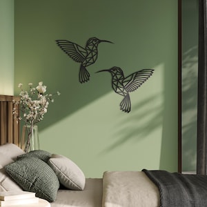 Set of 2 Geometric Hummingbird Wall Decor - Home Wall Decor - Bird Wall Art - Home Decoration - Modern Wall Art