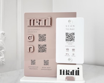 Custom QR Code Business Sign - Social Media & Payment QR Plaque - Salon Tabletop Display - Instagram Facebook QR Code Sign