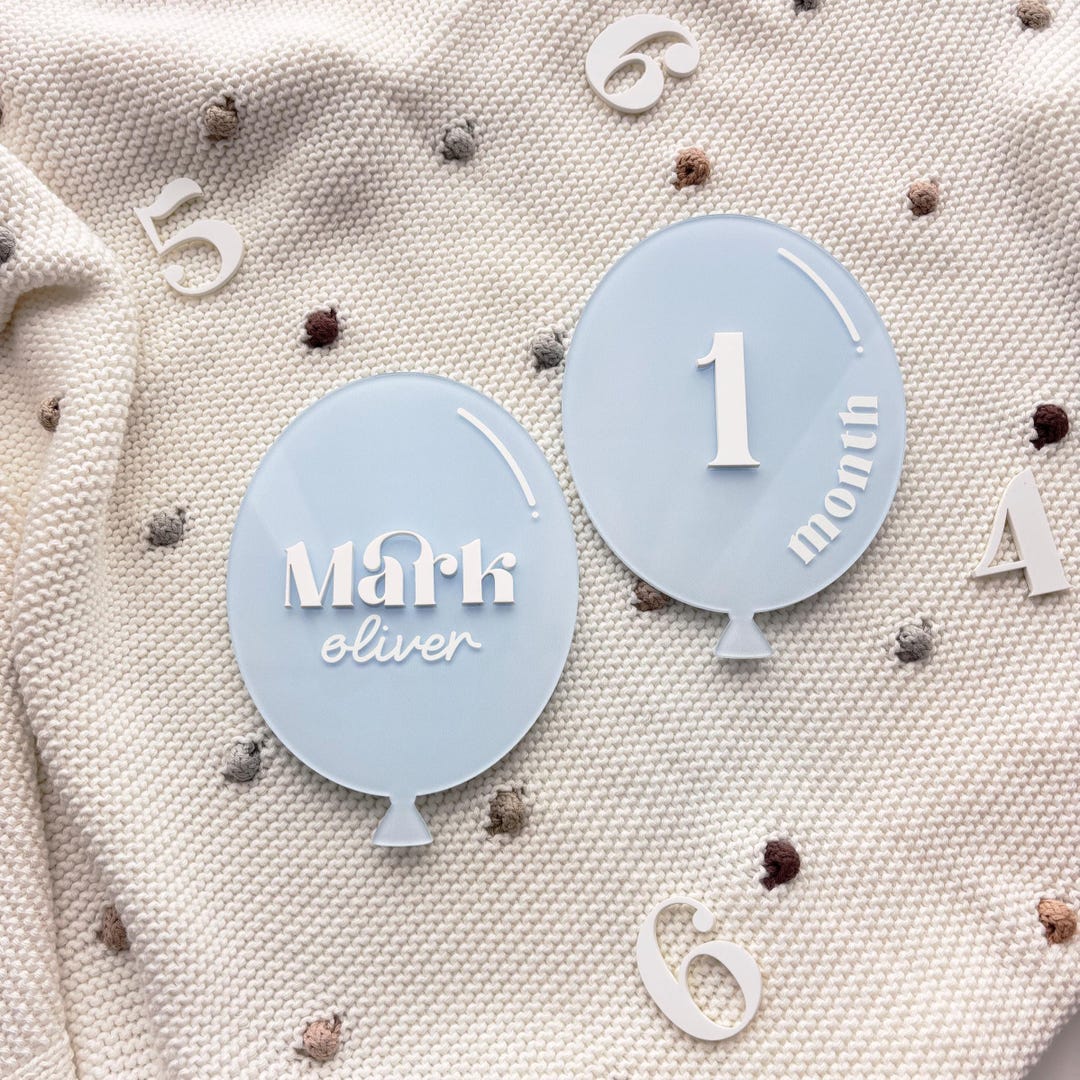 Balloon Baby Milestone Set - Light Blue Acrylic Monthly Milestones ...