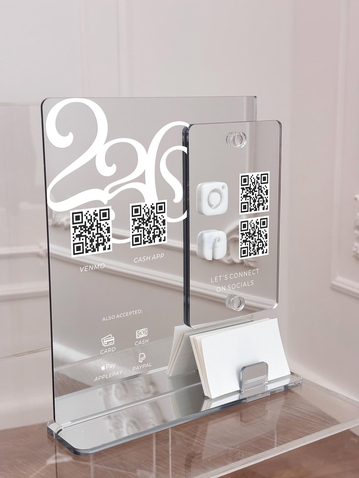 Mirror QR Code Sign With Business Card Slot - Social Media, Website ...