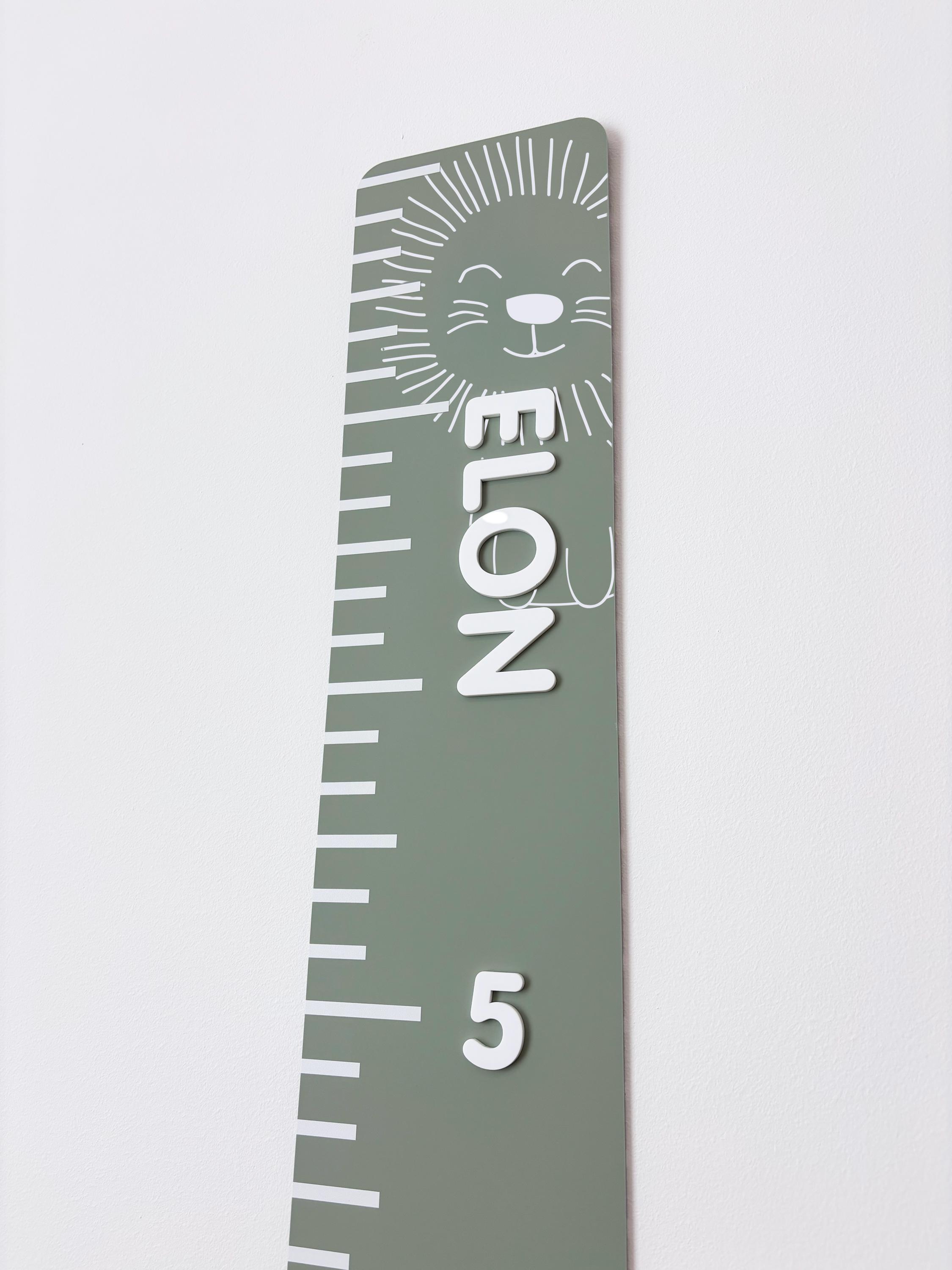 Kids Growth Chart With Lion - Matte Sage Green Acrylic Height Ruler ...