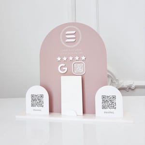 Skylt för skönhetsstudio med QR-kod - Dammig rosa akryldisplay - 3D-logotyp och betalning QR-välvd akrylskylt - Skönhetssalongdekor