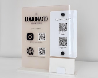 QR Code Sign for Tattoo Salon - Custom Instagram Business Display with Card Holder - Acrylic Small Business Signs