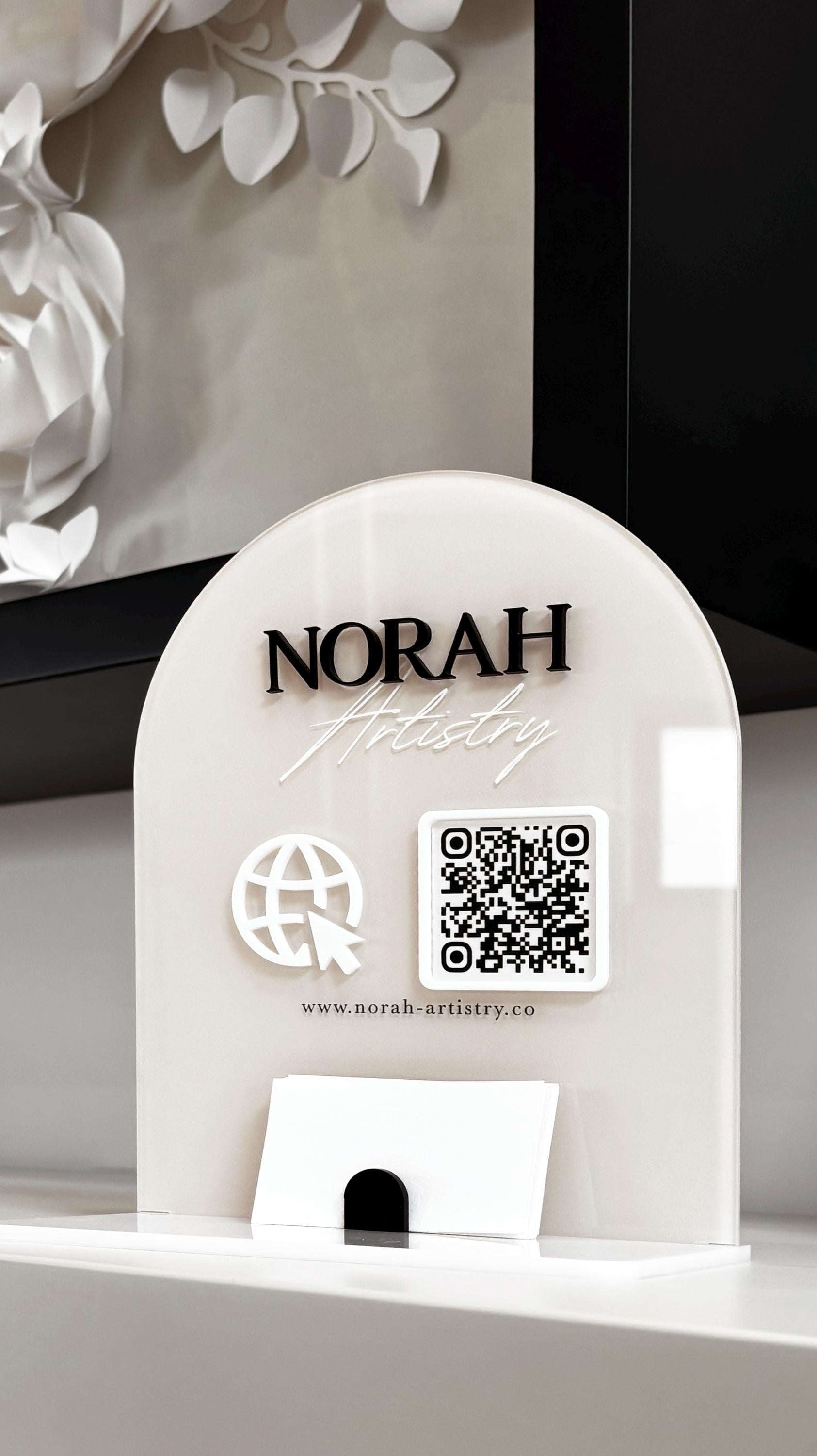 Front Desk QR Code Sign - Beige Acrylic Business Card Holder - Social ...