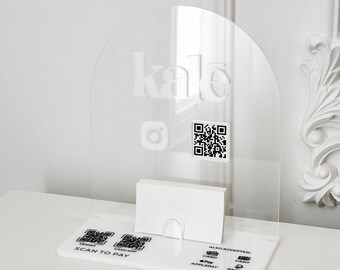 Transparente, gewölbte Acryl-QR-Code-Anzeige für Geschäftsschilder – Tisch für Social-Media-Zahlungen – Logowand für Instagram-Visitenkarten
