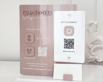 Acrylic QR Code Sign for Reception Desk - Payment QR, Social Media and Business Card Display for Salon & Boutique