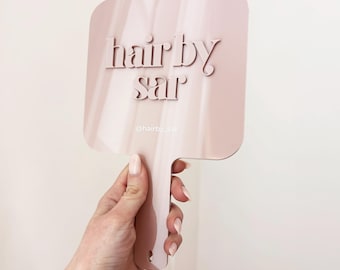 Personalized Handheld Mirror - Shiny Dusty Pink Acrylic Matte 3D Logo for Makeup Artist - Lash Tech Salon Branding - Custom Tool