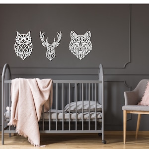Set of 3 Geometric Animals Nursery Wall Decor, Wild Animals Wall Decor, Kids Room Wall Art, Geometric Animals Wall Decor, Home Decor