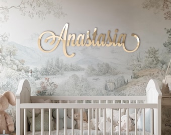Gold Mirror Baby Name Sign - Custom Acrylic Nursery Wall Decor - Personalized Kids Room Name Sign - Baby Shower Gifts