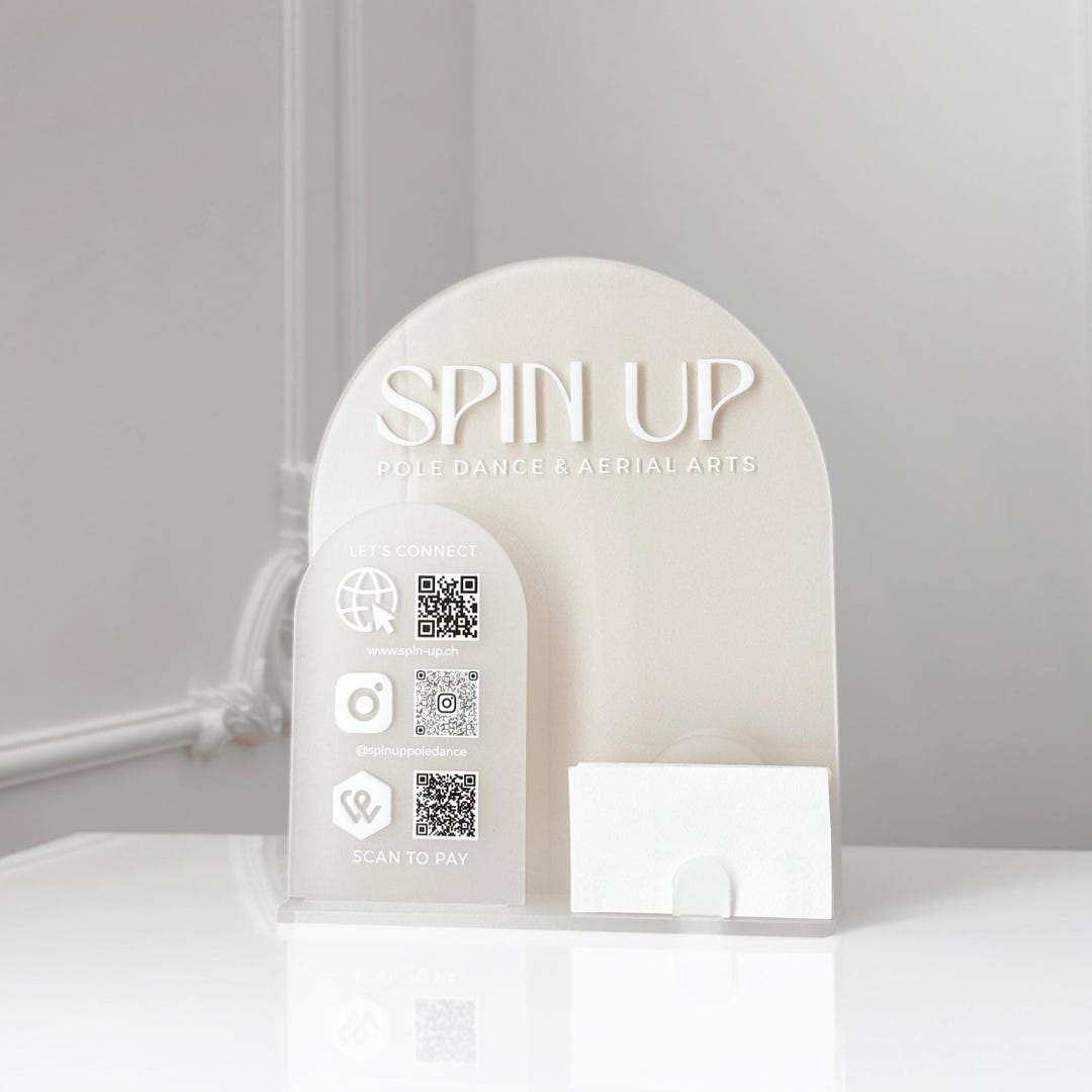Beige Acrylic QR Code Sign - Custom 3D White Display With Business Card ...