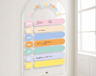Colorful Arched Weekly Planner - Acrylic Dry Erase Board - Undated Planner - Perpetual Colored Acrylic Calendar - Kids Wall Organizer