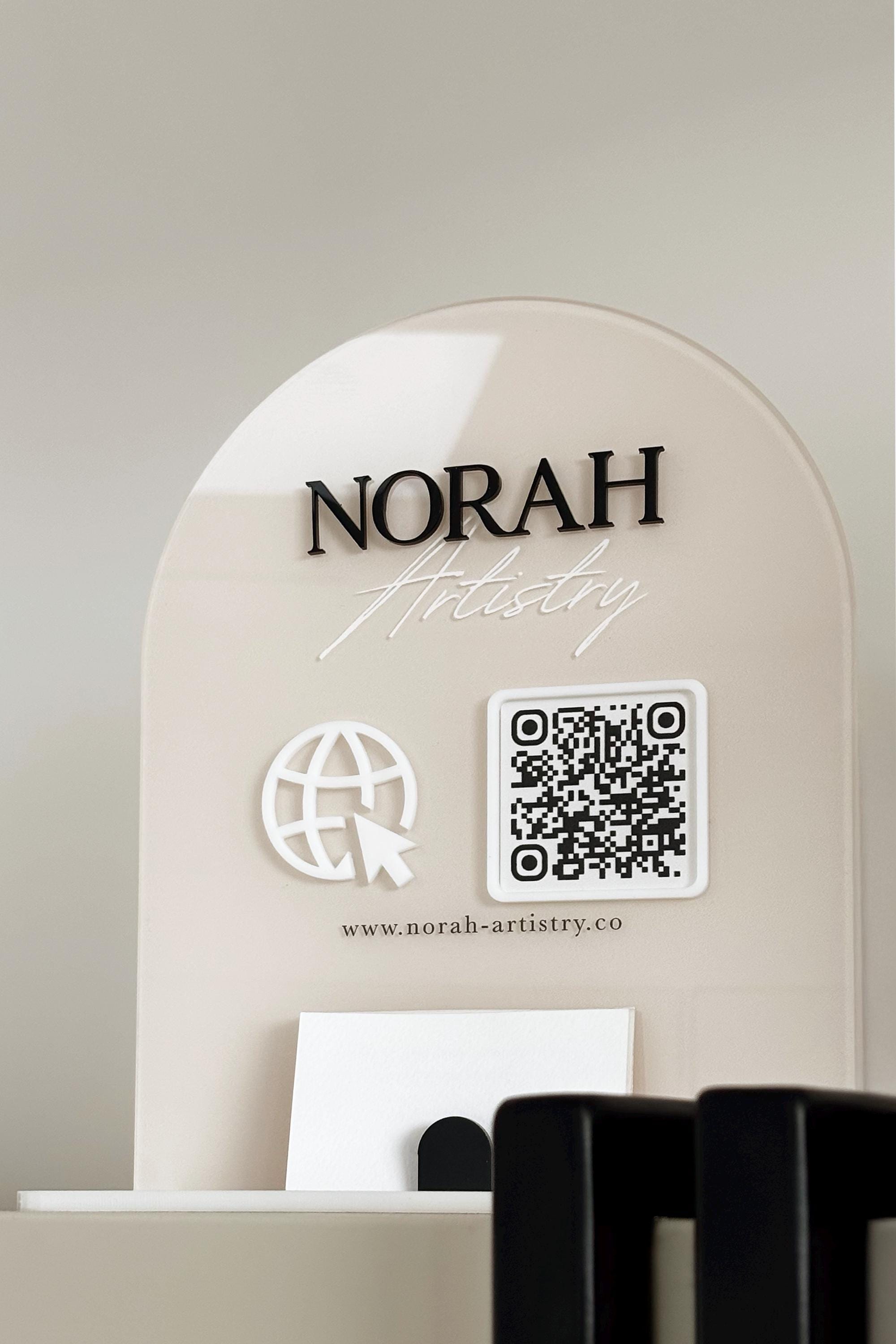 Front Desk QR Code Sign - Beige Acrylic Business Card Holder - Social ...