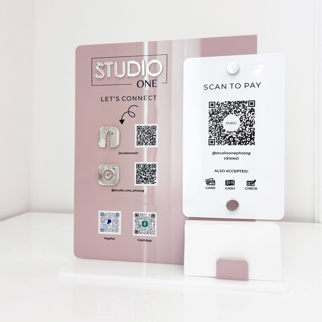 Qr Code Sign Bundle Custom Dusty Pink QR Code Sign With Silver Mirror - Business Logo ...