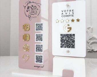 QR-Code-Schild mit Kartenhalter – Glänzendes Acryldisplay mit goldenen Spiegelakzenten – QR-Code für Firmenlogos, soziale Medien & Zahlungen