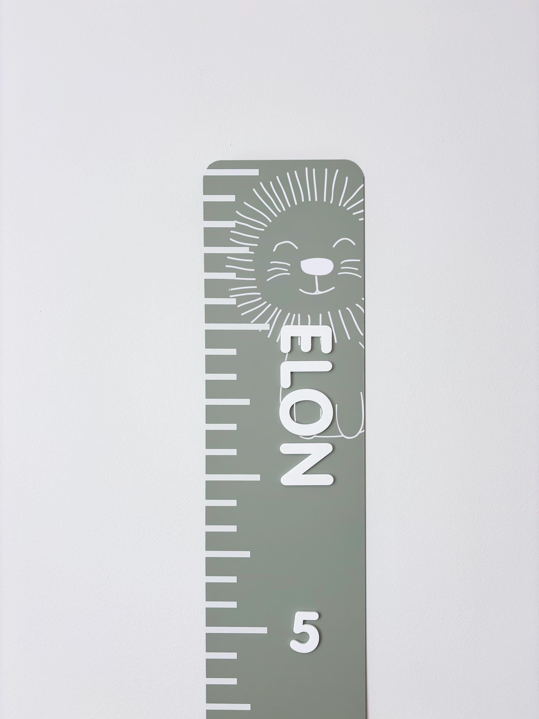 Kids Growth Chart With Lion - Matte Sage Green Acrylic Height Ruler ...