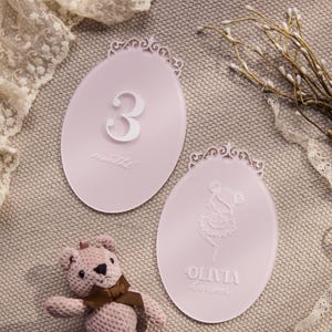 Cartes d'étapes de bébé en acrylique - Cartes mensuelles Ballerine - Diadème bébé - Carte d'étapes interchangeable - Accessoire photo bébé