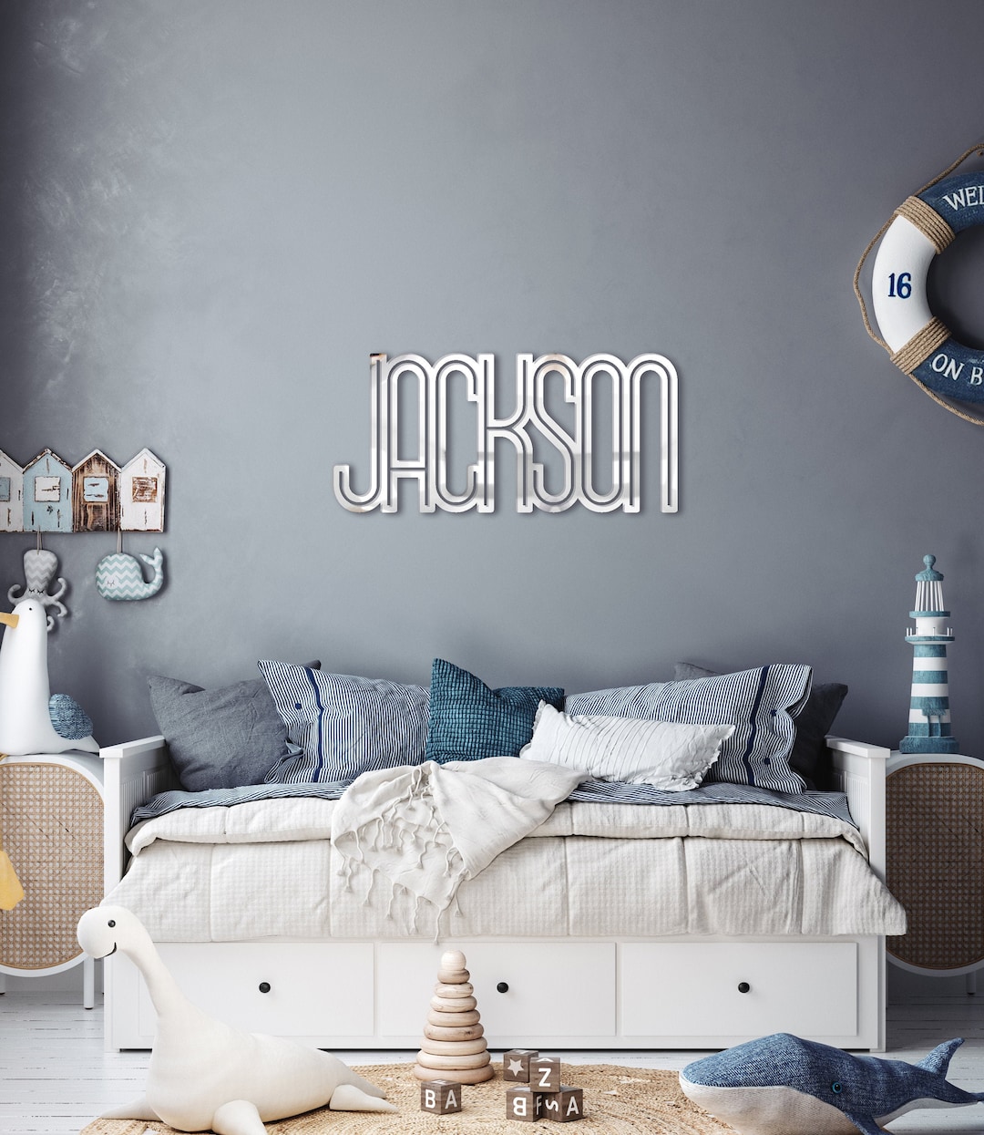 Children Bedroom Name Sign - Silver Mirror Name Sign - Nursery Wall ...