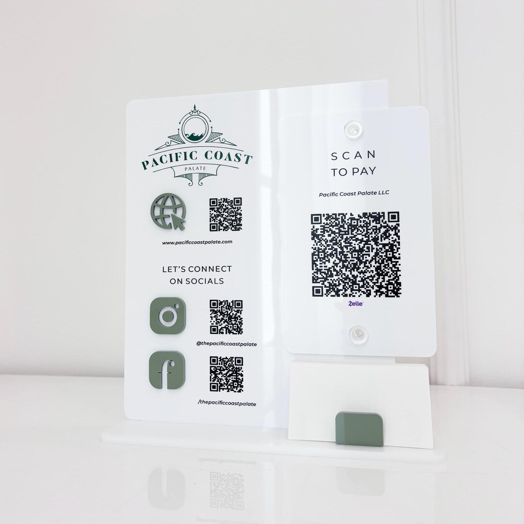 Custom White QR Code Sign With Sage Green 3D Icons - Business Logo ...
