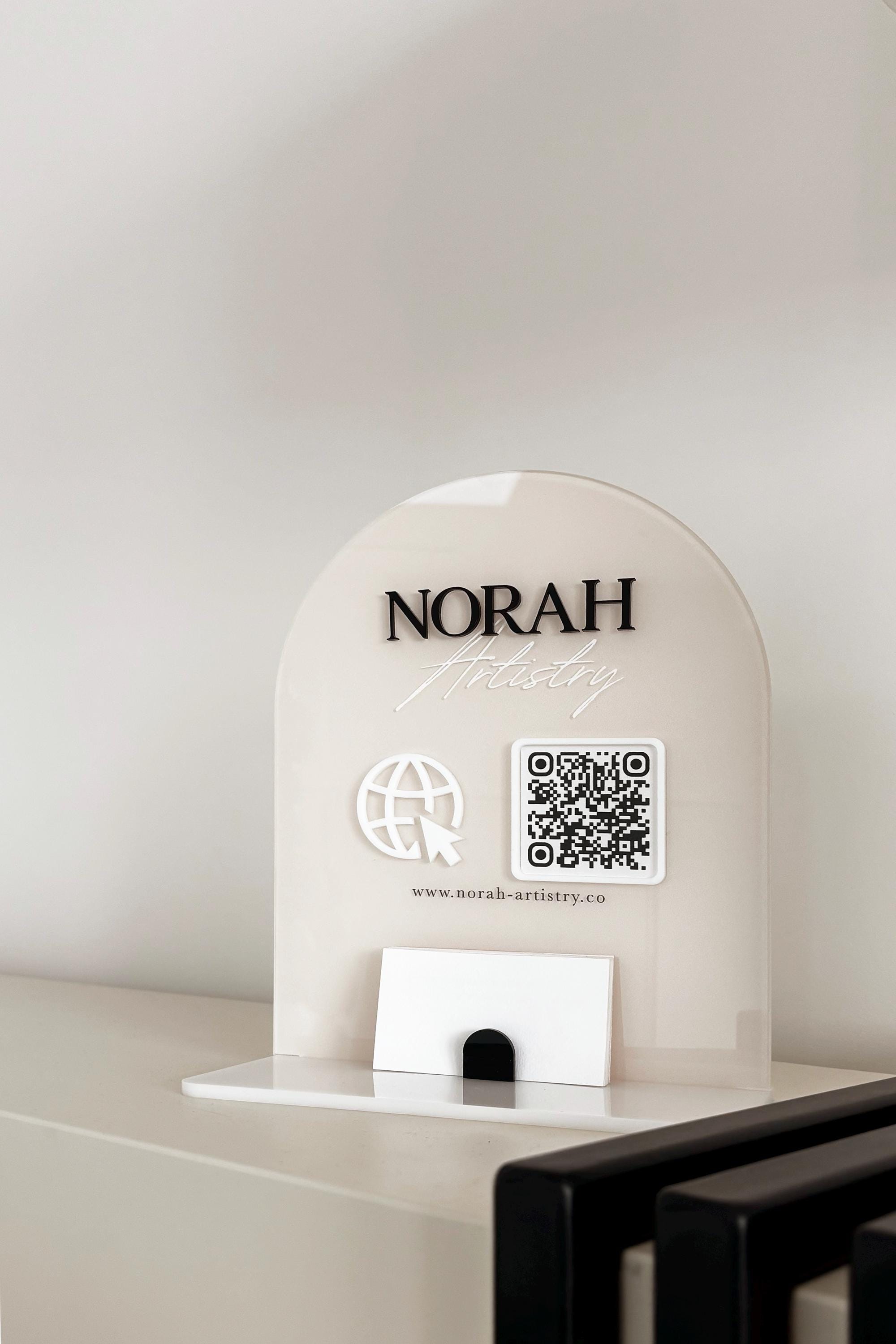 Front Desk QR Code Sign - Beige Acrylic Business Card Holder - Social ...