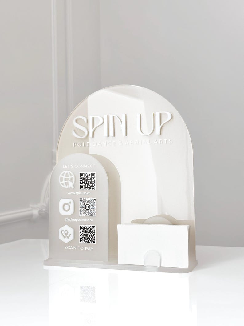 Beige Acrylic QR Code Sign - Custom 3D White Display With Business Card ...