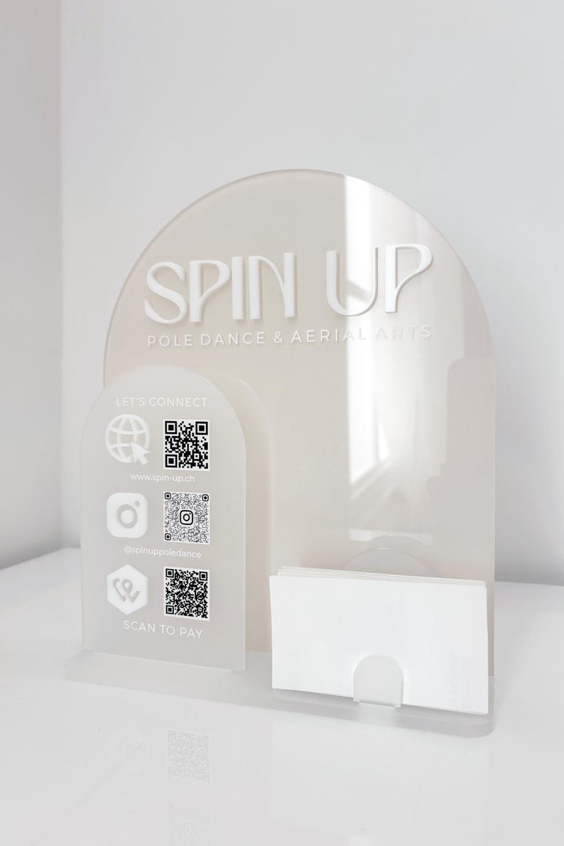 Beige Acrylic QR Code Sign - Custom 3D White Display With Business Card ...