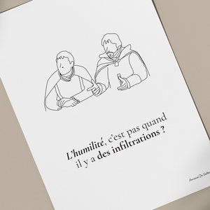 Kaamelott-Zitat-Poster „Humility“ – minimalistisches Poster – weißer Hintergrund – Film, Replik, Kino, lustig, Geschenk – französisches Posterpaar