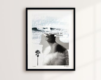 Affiche "MADE OF MAGIC" | impression d'art, édition limitée 100 exemplaires - Inspirée de surf Californie - peinture, collage