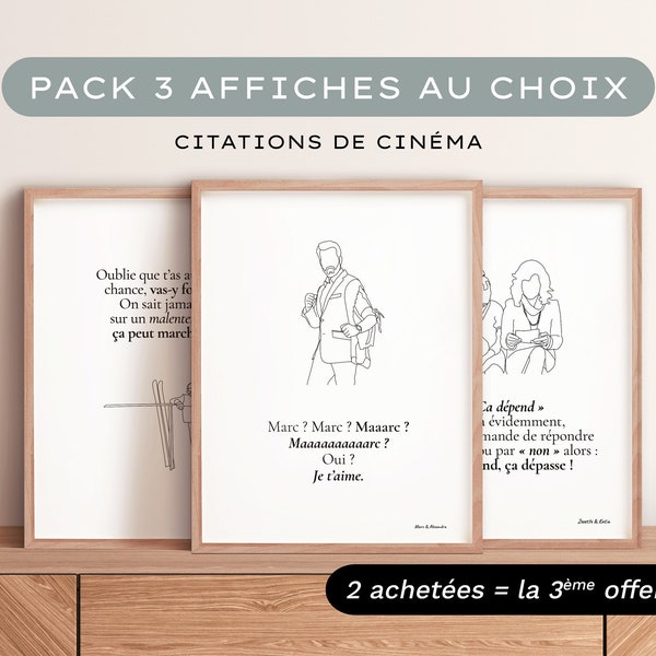 Pack de 3 affiches au choix citations de cinéma | Idée de cadeau original & fun - Répliques de films, cinéma, drole, humour - French Pair