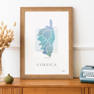 Affiche Corsica |  Poster décoration murale pour la maison dans les tons bleus - Carte Corse - Affiche French Pair