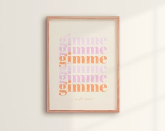 Affiche "GIMME" Beige | impression d'art ABBA - poster typographique feel good - décoration pour la maison... Paroles citation de chanson