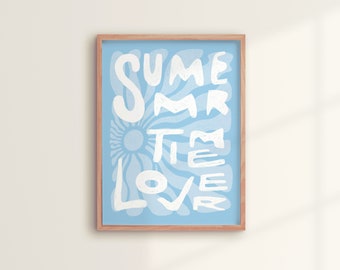 Affiche "SUMMERTIME" Bleu | impression d'art peinture couleur bleu - Poster typographique - décoration pour la maison