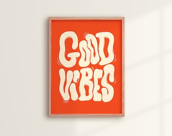 Affiche "GOOD VIBES" Orange | impression d'art, poster typographique - Art mural, décoration pour la maison