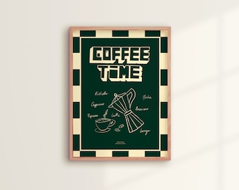 Affiche "COFFEE TIME" | impression d'art pour les amoureux du café, fond vert - décoration pour la cuisine...