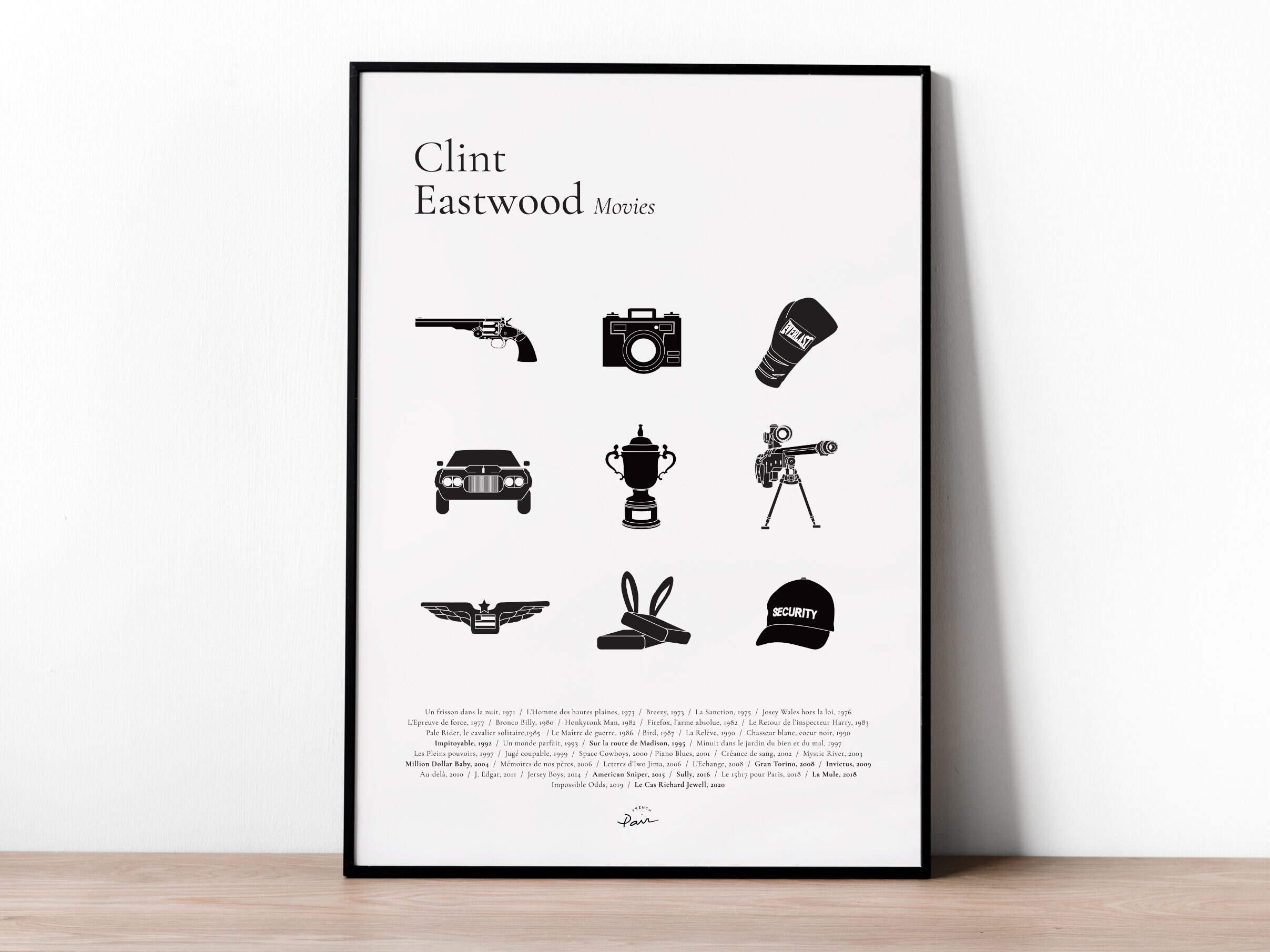 Affiche Clint Eastwood Movies | Poster Minimaliste Signé - Million Dollar Baby, Gran Torino, America