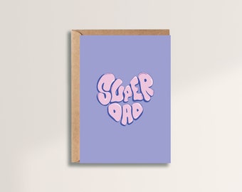 Carte de voeux "SUPER DAD" violet - format A6 avec enveloppe | carte typographique - carte pour la fête des pères