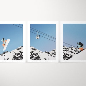 Trio aus Snowboard-, Berg- und Ski-Postern | Berg Posterdruck - Wintersport Illustration Dekoration Geschenk - Französisches Paar Poster