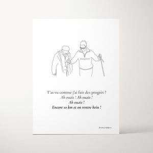 Cartel con frase Les Bronzés van a esquiar | Cartel minimalista - Fondo blanco - Película, cine, divertido - Cartel francés Pareja