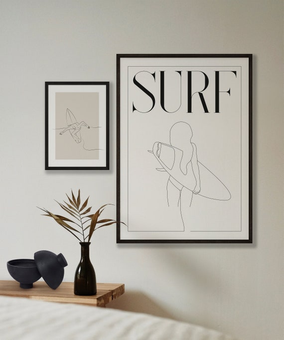 Affiche SURF |  Poster minimaliste signé - beige, blanc, gris ou noir - Sport, Surf - Affiche French Pair