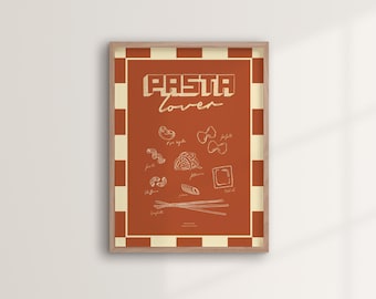 "PASTA LOVER" Poster – Typographic Kitchen Poster • Pasta Lover Gift • Terracotta Art Print • Feel Good Wall Decor